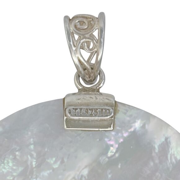Vintage ATI Sterling Silver 925 Mother of Pearl Floral Pendant - Picture 6 of 8